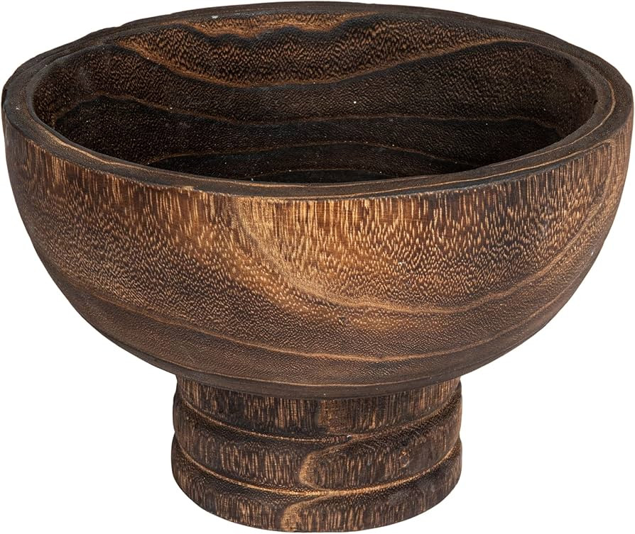 Creative Co-Op Round Paulownia Wood Pedestal Bowl, Marbled Brown Finish | Amazon (US)