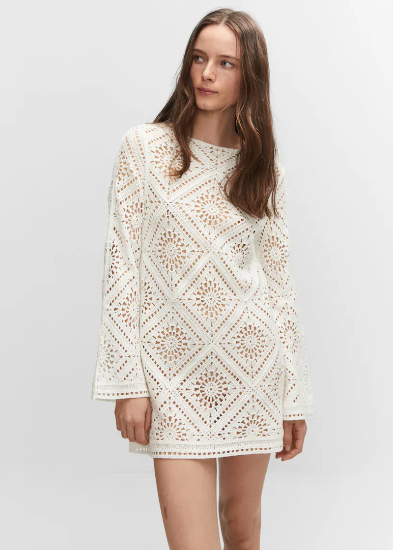 Flared sleeve openwork dress | MANGO (US)
