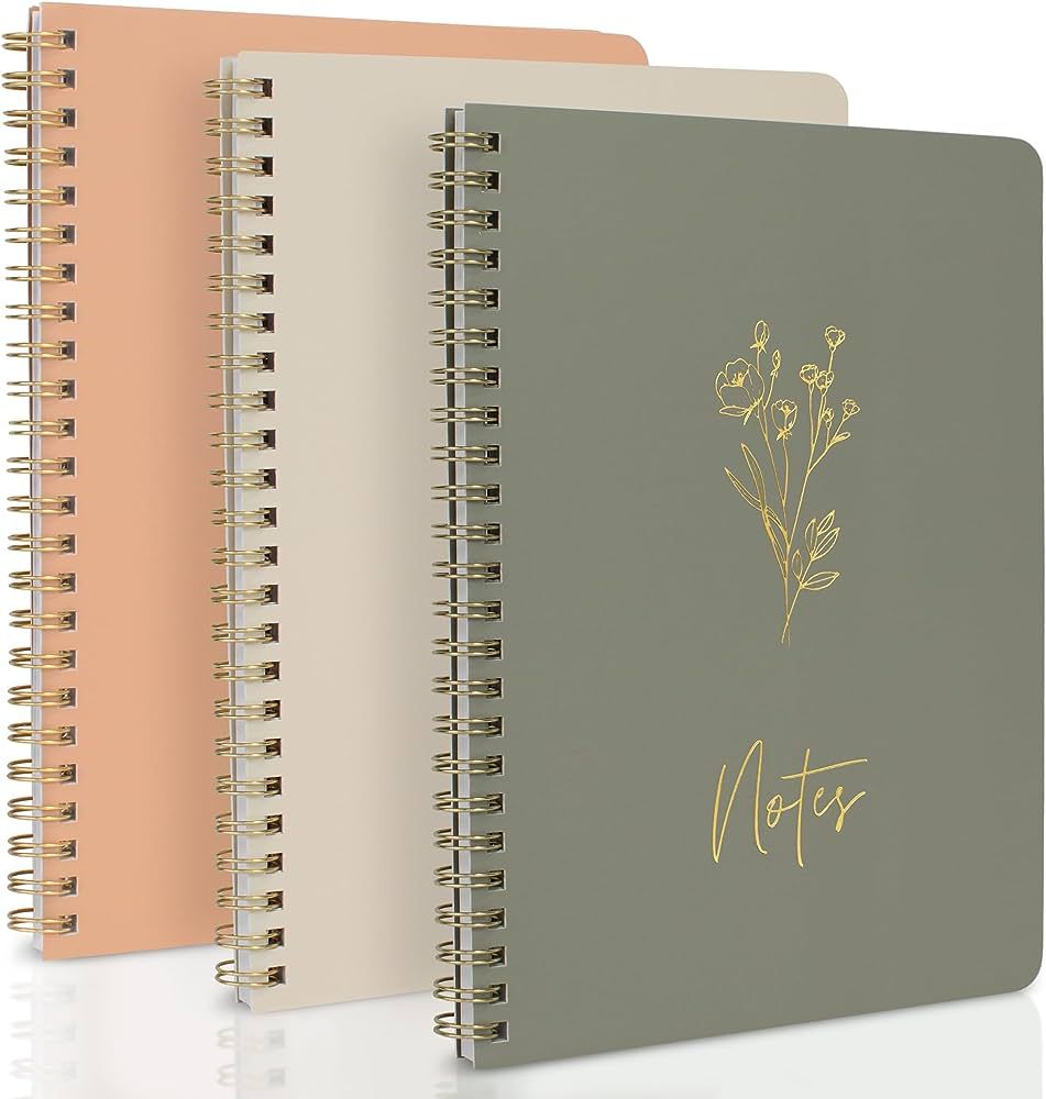 ZICOTO Aesthetic Spiral Notebook Set of 3 For Women - Cute College Ruled 8x6 Journal/Notebook wit... | Amazon (US)