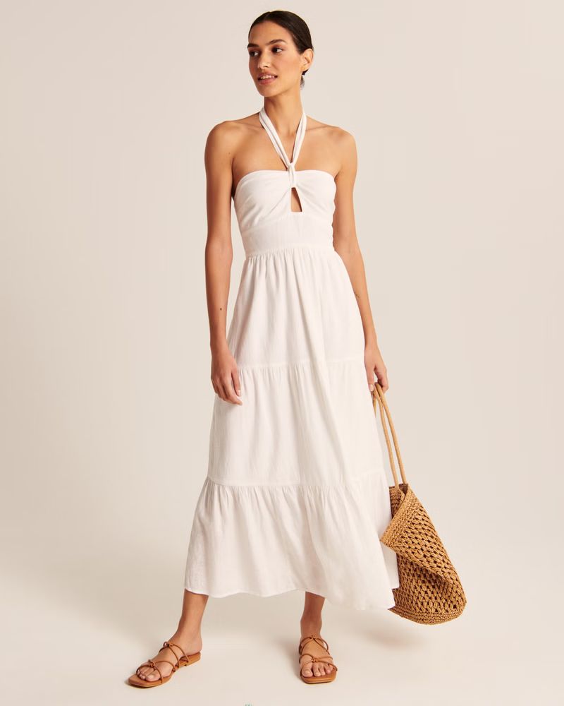 Women's Knotted Halter Maxi Dress | Women's | Abercrombie.com | Abercrombie & Fitch (US)