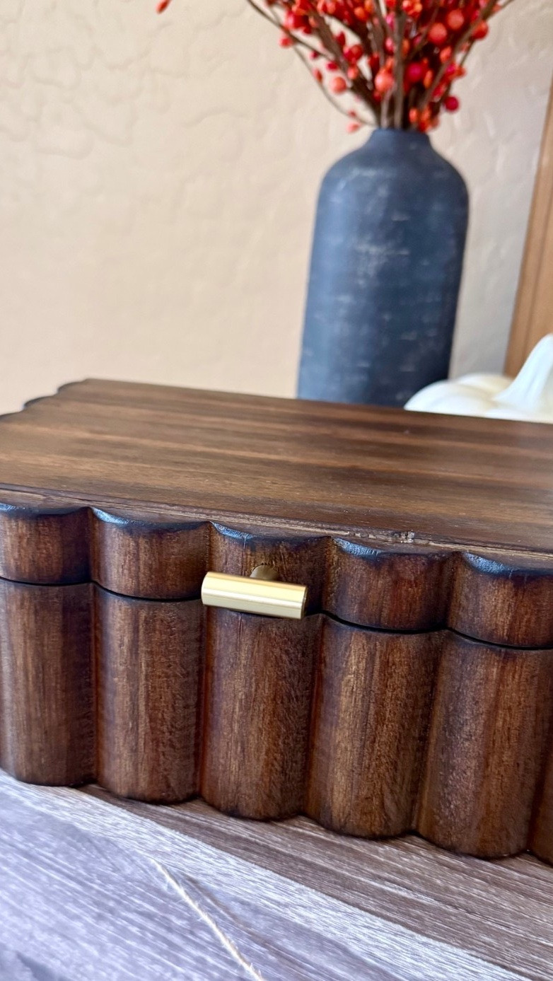 Beautiful Scalloped Wooden Jewelry Box from Walmart. I had to have it! Better Homes & Gardens brand, only $20. Great to keep your jewelry organized! And it makes a gorgeous piece of decor.




Walmart fall decor, Trinket Organizer with Lid, Decorative Storage for Rings, Earrings, Keepsakes, Nightstand or Dresser Display, Natural Wood Finish, gift idea, gift for her, walmart favs, walmart home finds 

#LTKFamily #LTKFindsUnder50

#LTKHome #LTKBeauty #LTKKids #LTKSeasonal