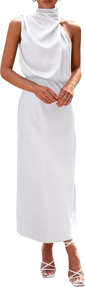 PRETTYGARDEN Women's 2025 Summer Satin Dress Elegant Sleeveless Mock Neck Cocktail Party Maxi Dre... | Amazon (US)
