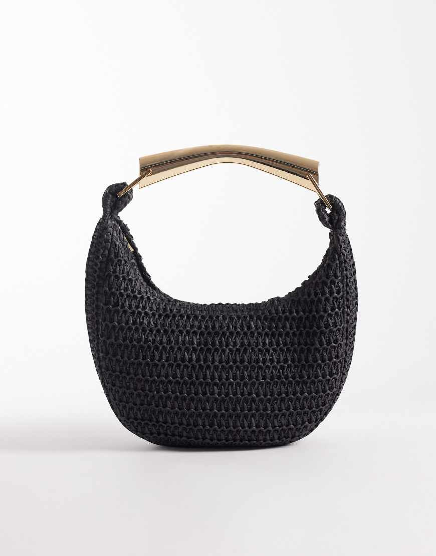 South Beach straw clutch purse with gold-tone handle in black | ASOS (Global)