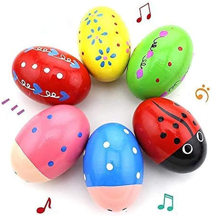 Ehome Wooden Percussion Musical Egg Easter Maracas Shakers Kids Toys with Assorted Colors | Amazon (US)
