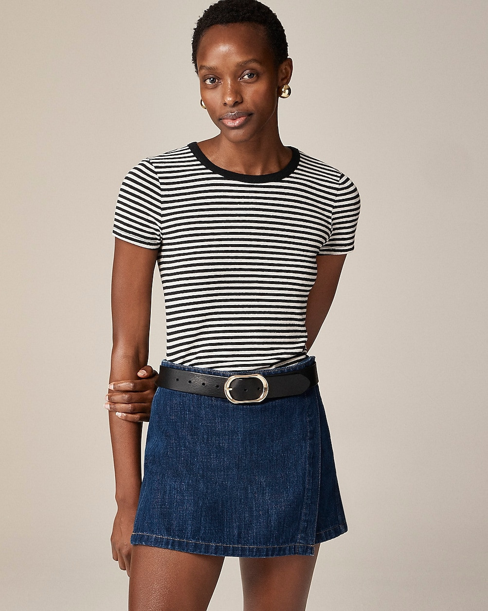 Stretch linen-blend crewneck T-shirt in stripe | J. Crew US
