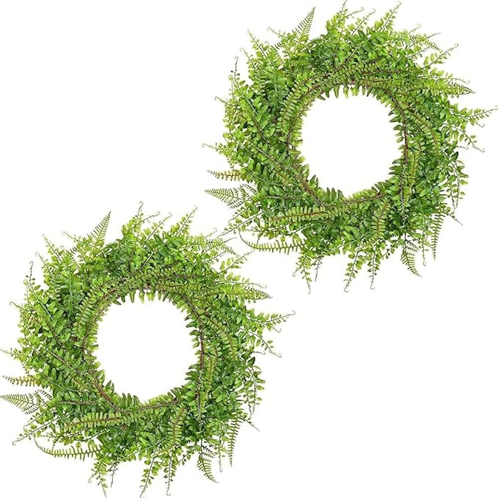 2 Pack Fern Wreaths for Front Door,Vlorart 17 Inch Artificial Green Door Wreath UV Resistant Gree... | Amazon (US)