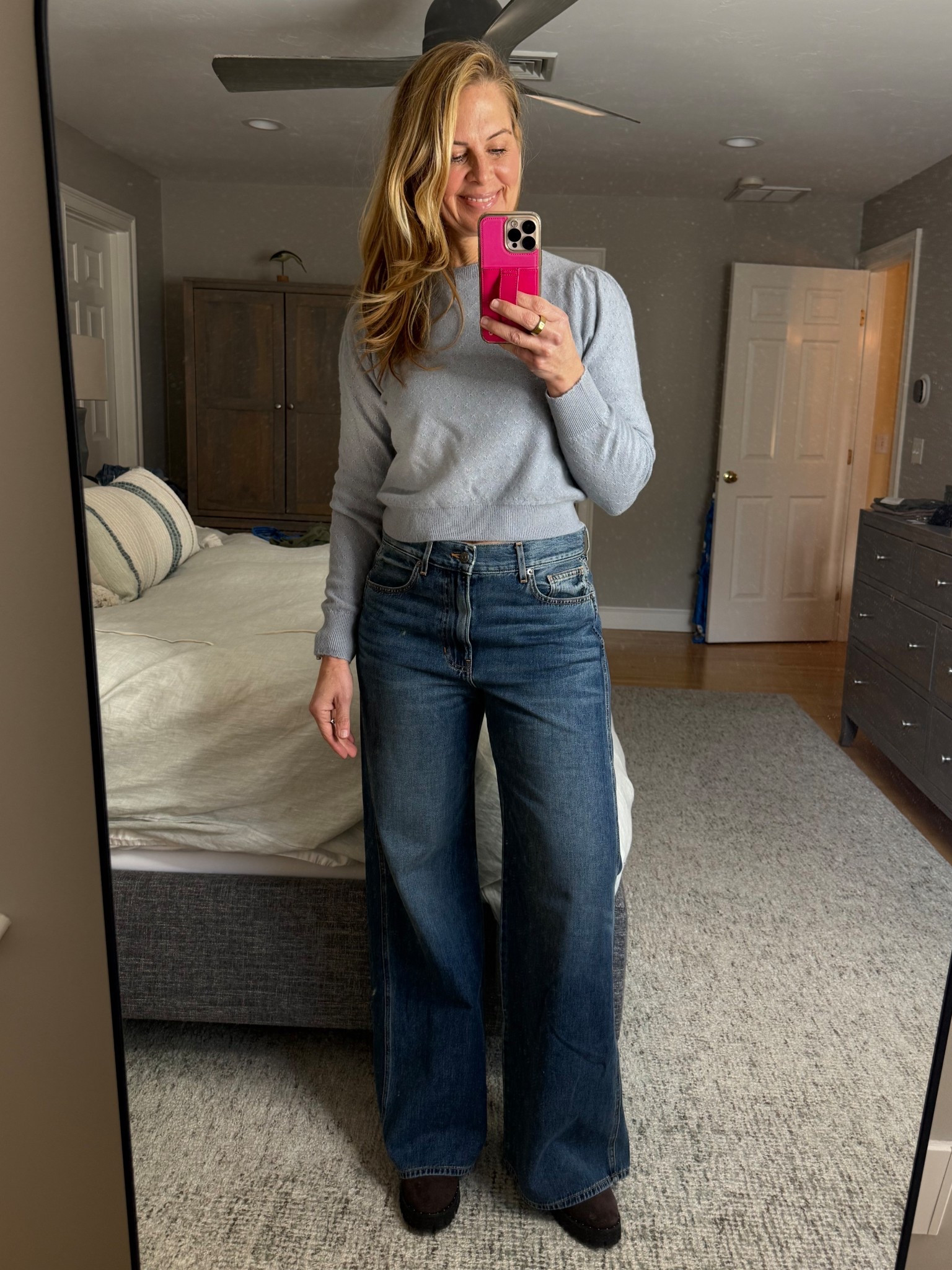 Headed to track meet then dinner out!  Pairing it with Veronica Beard Kasey Mid Rise Wide Leg Jeans and Frame  The Cashmere Pointelle Puff Sleeve Sweater and Freda Salvador’s Brooke Boot … perfect for a cold winter day in the middle of January.  

#LTKmomlife #LTKOver40 #LTKgrwm