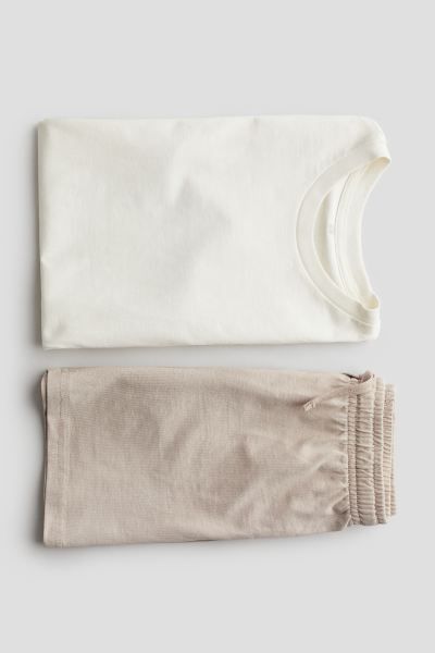 2-piece Cotton Jersey Set - Light taupe/natural white - Kids | H&M US | H&M (US + CA)