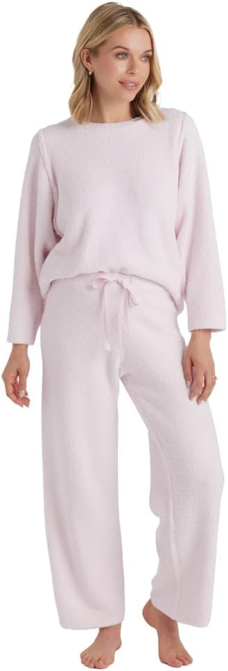 Softies Solid Marshmallow Reverse Seam Crew Neck Lounge Set with Bracelet Sleeve | Amazon (US)