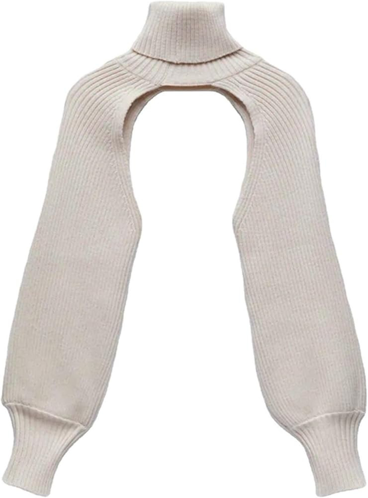 xxxiticat Women's Turtleneck Shrug Sweater Long Sleeve High Neck Cutout Knitted Arm Warmer Croppe... | Amazon (US)