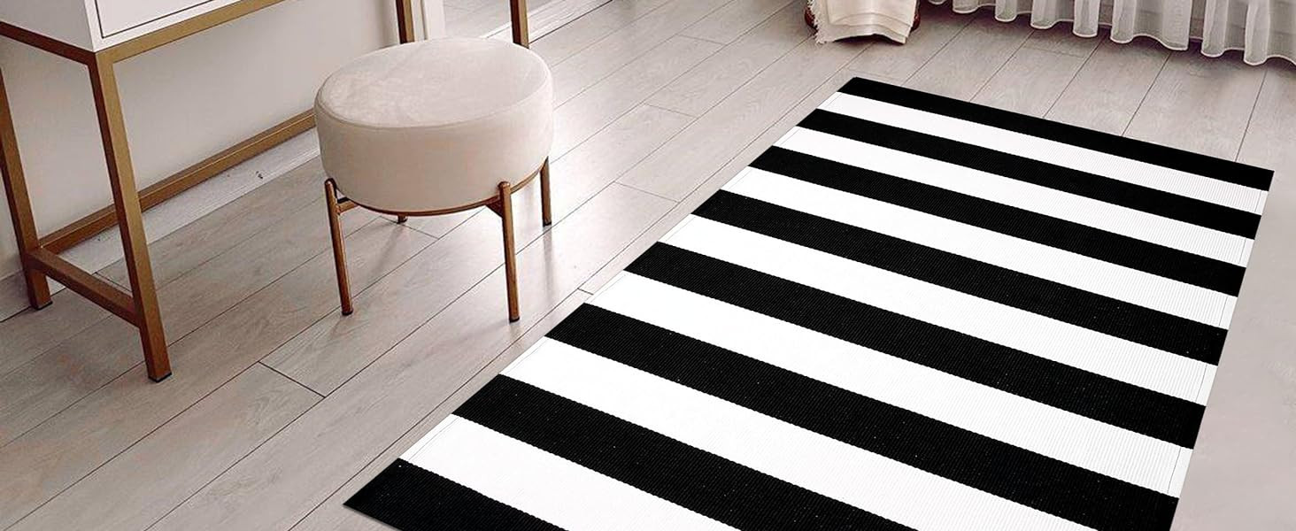 IOHOUZE Black White Striped Rug -2x4.3 Front Door Mats Outdoor,Washable Rug for Front Porch Decor... | Amazon (US)
