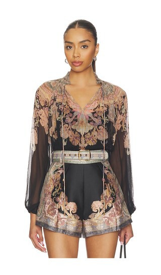 Zimmermann Petite Illustration Billow Blouse in Black,Rose. - size 0/P (also in ) | Revolve Clothing (Global)