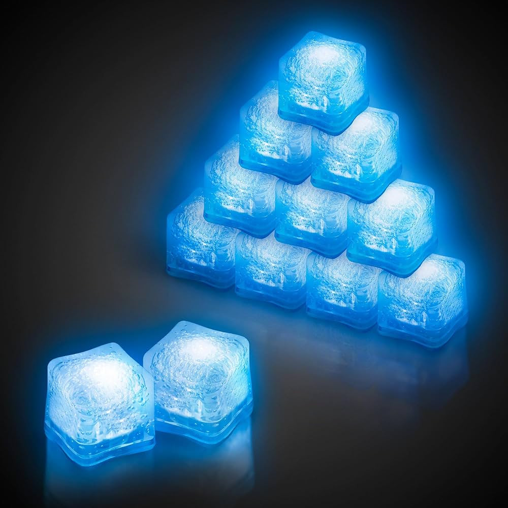 Windy City Novelties 12-Pack Blue LED Ice Cubes with 6 Light Modes - Innovative On/Off Button - P... | Amazon (US)