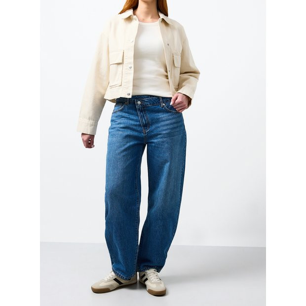 Mid Denim Cross Waist Barrel Leg Jeans 14L | Tu Clothing