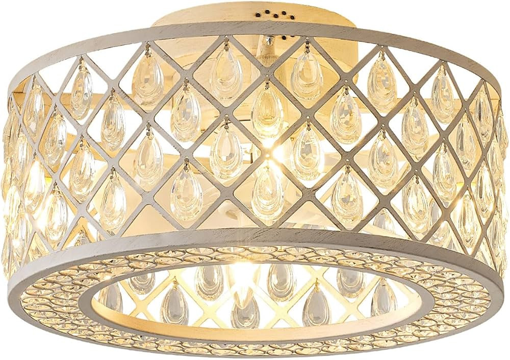 Oiotwo 18-Inch Crystal Fan Light, Lantern-Shaped Industrial Chandelier, with Remote Control, Suit... | Amazon (US)