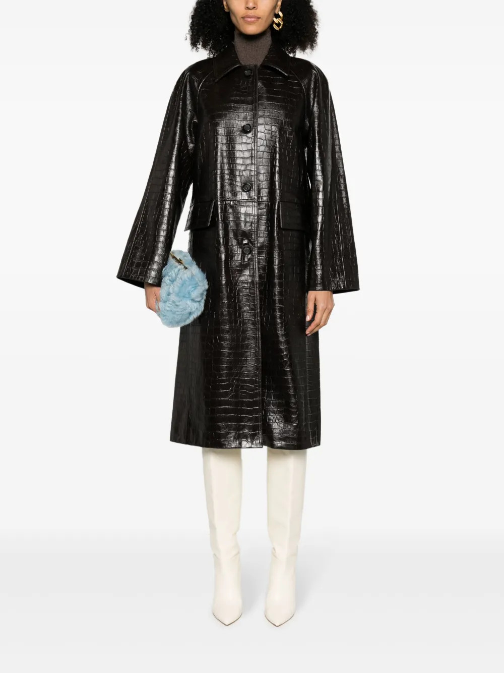 TOTEME embossed-crocodile Leather Maxi Coat | Brown | FARFETCH | Farfetch Global