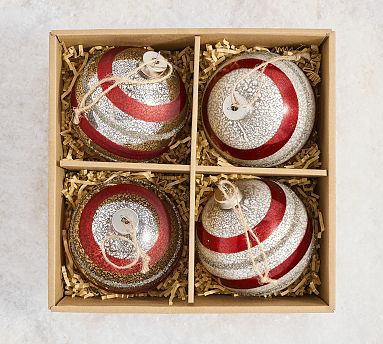 Silver and Red Striped Ornaments - Set of 4 | Pottery Barn (US)