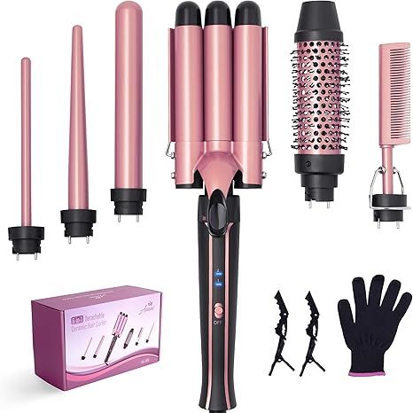 Asani Curling Iron Wand Set 6-in-1 - Beachwaver Hair Curler with 3 Barrel Hair Crimper, Tapered, ... | Amazon (US)