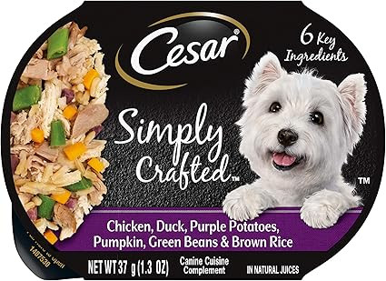 CESAR Simply Crafted Adult Wet Dog Food Meal Topper, Chicken, Duck, Purple Potatoes, Pumpkin, Gre... | Amazon (US)
