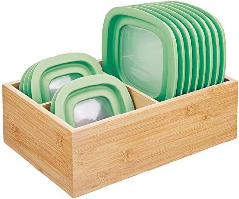 mDesign Kitchen Storage Box – Bamboo Storage Container for Food Containers, Lids and Accessorie... | Amazon (UK)