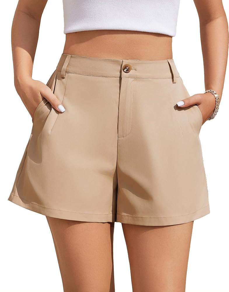 Shorts for Women Pleated Wide Leg High Waisted Casual Business Shorts with Pockets Summer Beach V... | Amazon (US)