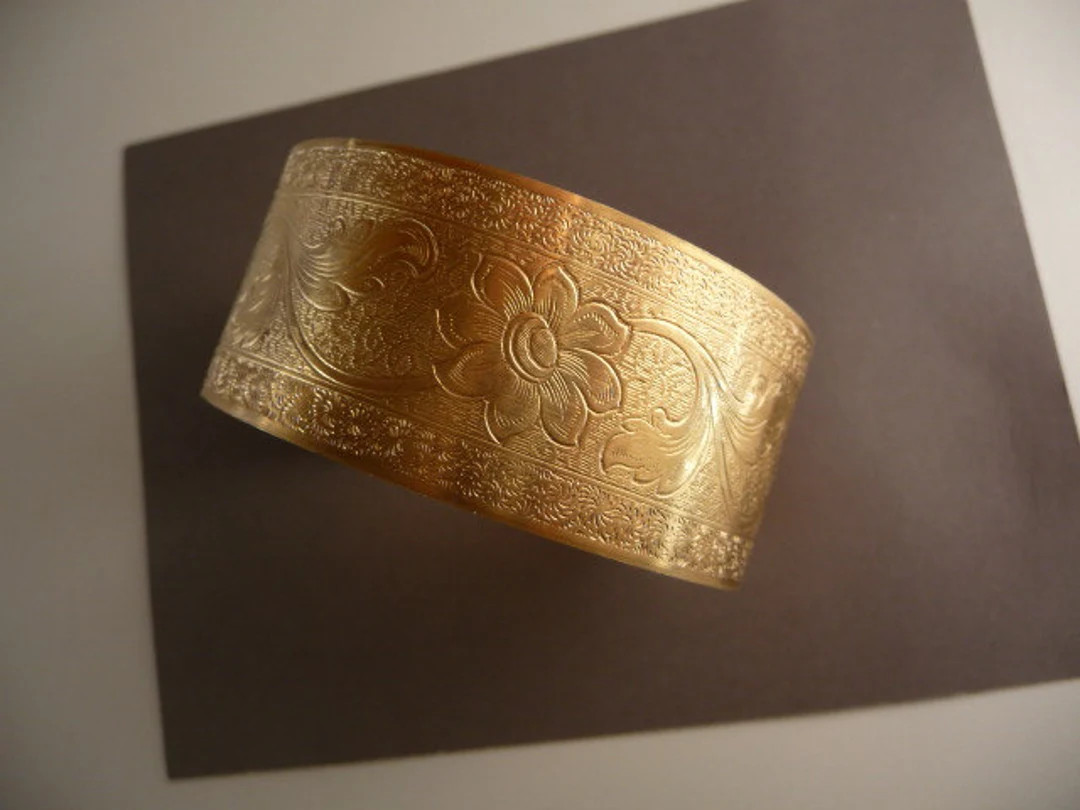 Brass Cuff Bracelet Victorian Etched - Etsy | Etsy (US)