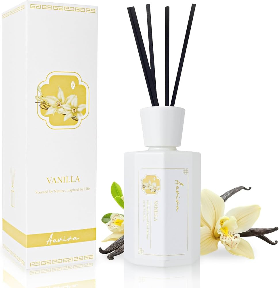 Reed Diffuser Set, 6.7 oz Vanilla Scented Reed Diffusers for Home with Sticks, Home Fragrance Oil... | Amazon (US)