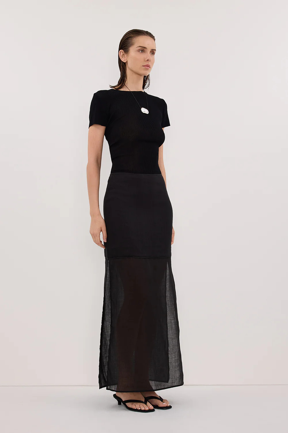 KAI BLACK RAMIE MIDI SKIRT | DISSH