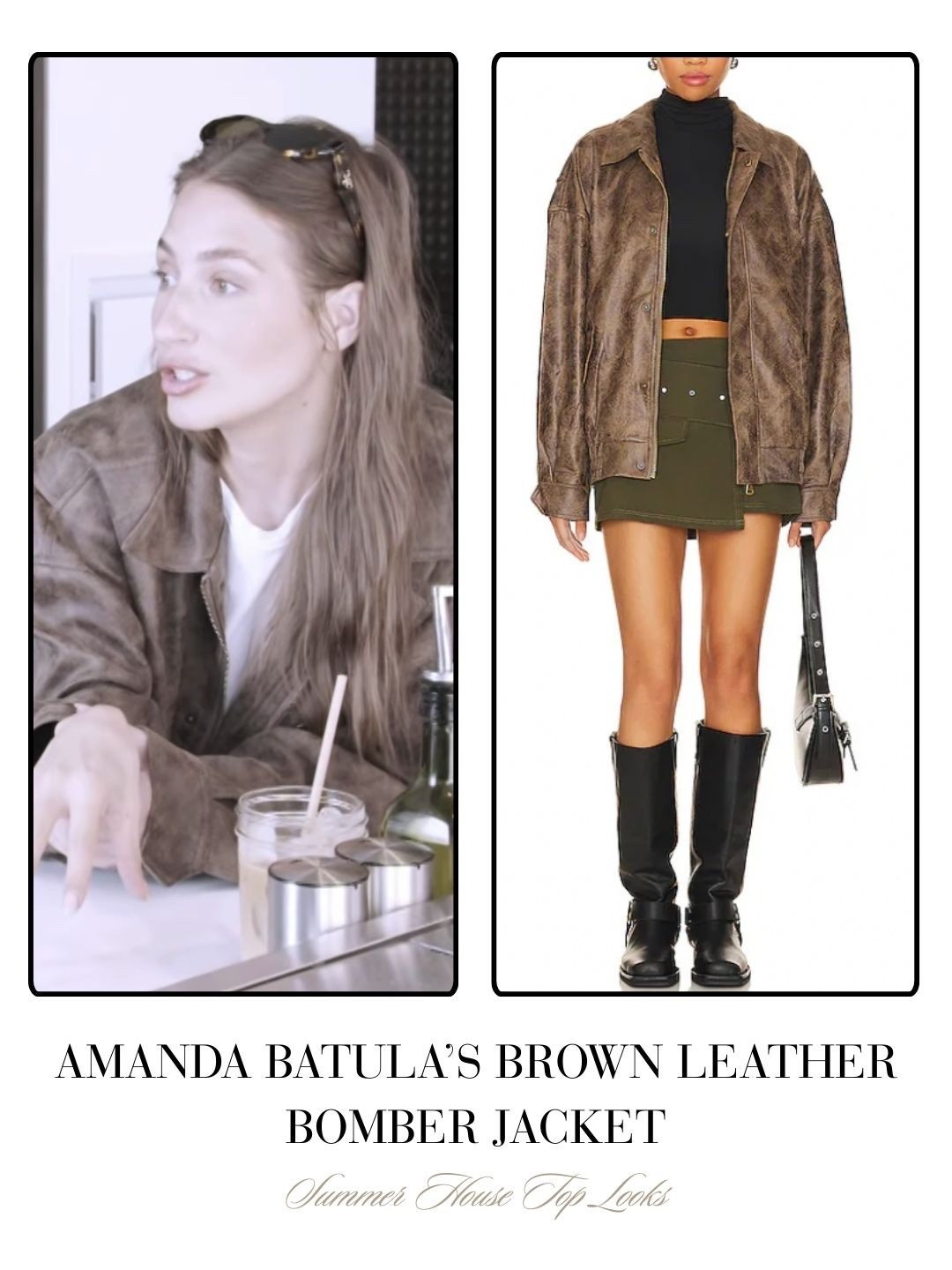 Amanda Batula’s Brown Leather Bomber Jacket 