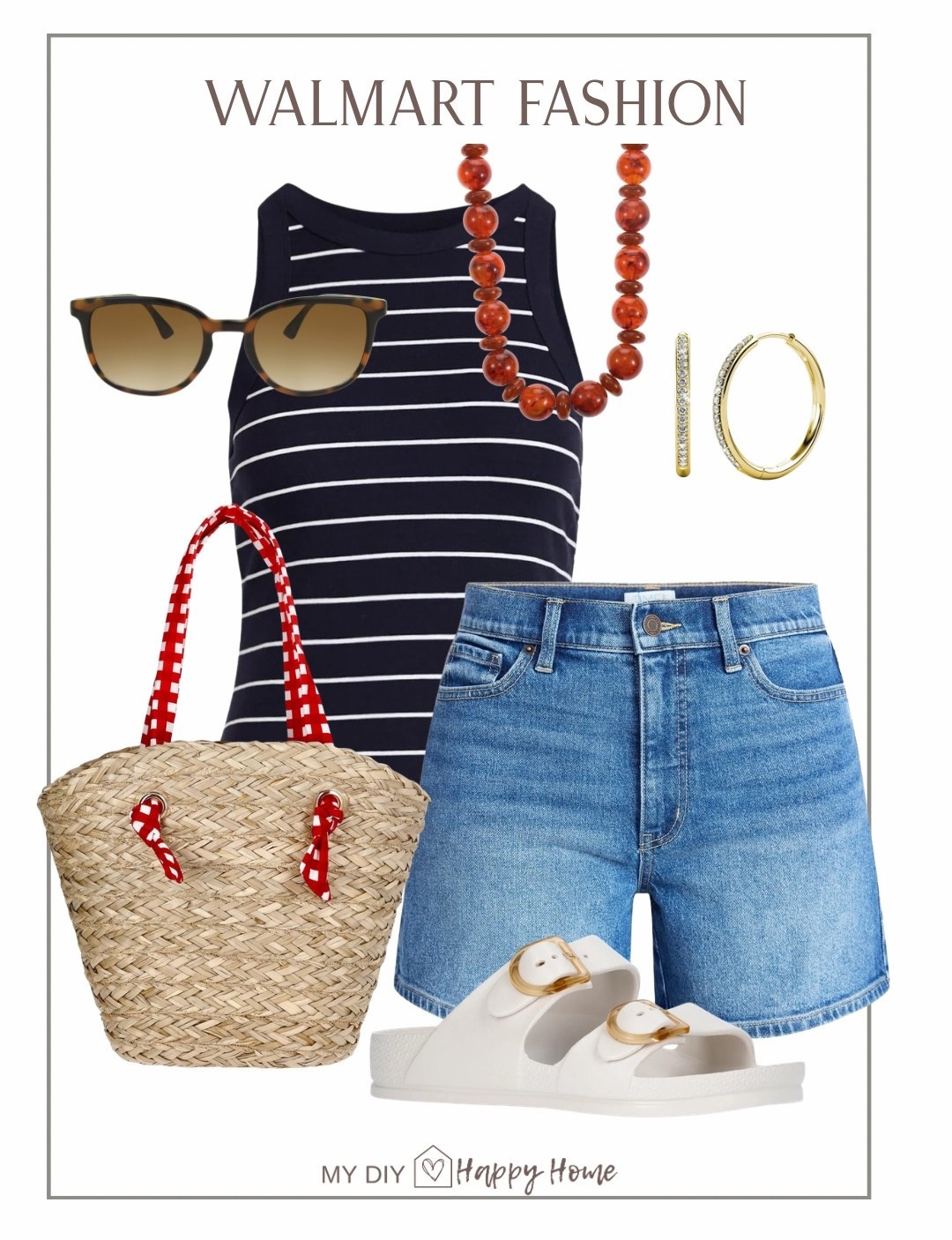 Casual summer outfit. The navy and white striped tank paired with classic denim shorts, buckle slide sandals and subtle pops or red. 


#Summerfashion #petitefashion #walmartstyle #midsizefashion #momstyle



#LTKPetite #LTKootd #LTKMidsize