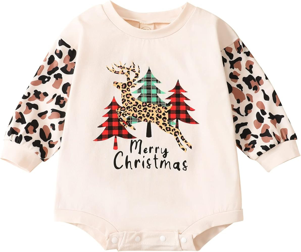 Newborn Baby Boy Girl Christmas Romper Infant My First Christmas Outfits Long Sleeve Crewneck Swe... | Amazon (US)