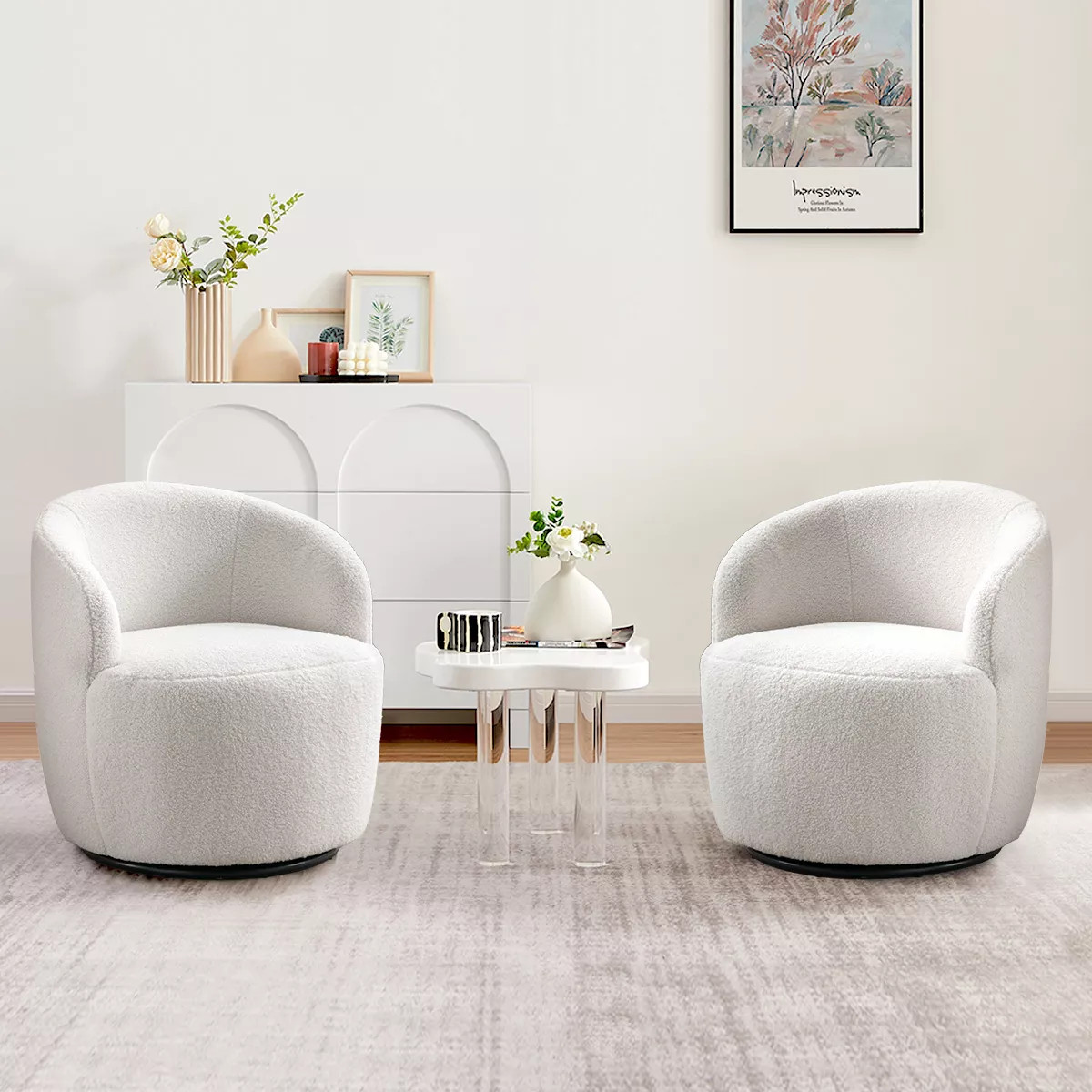 Set Of 2 Fannie 25.60'' Wide Small Size Boucle Upholstered 360° Swivel Barrel Chair-The Pop Mais... | Target