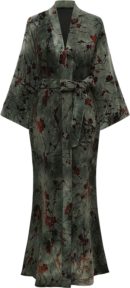 PRODESIGN Long Kimono Robe for Women Patterned Satin Nightgown Bridesmaid Bathrobe Wedding | Amazon (US)