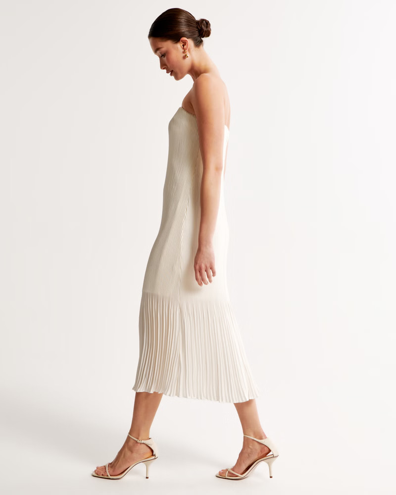 Strapless Pleat Release Midi Dress | Abercrombie & Fitch (US)