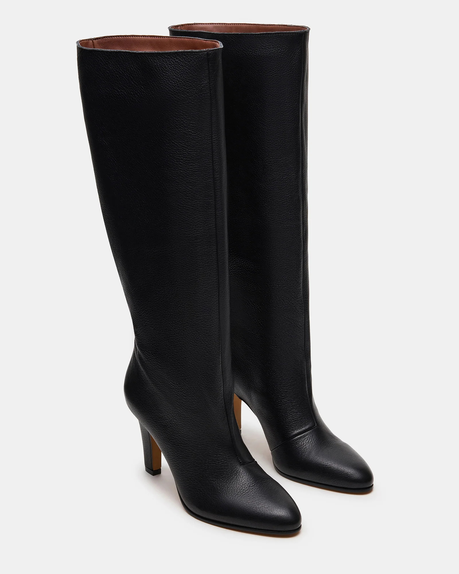 RIZK Black Leather Knee-High Rounded Toe Heeled Women's Boot | Steve Madden (US)