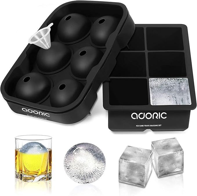 Ice Cube Tray, Adoric Large Square Ice Tray and Sphere Ice Ball Maker with Lid, Funnel for Whiske... | Amazon (US)