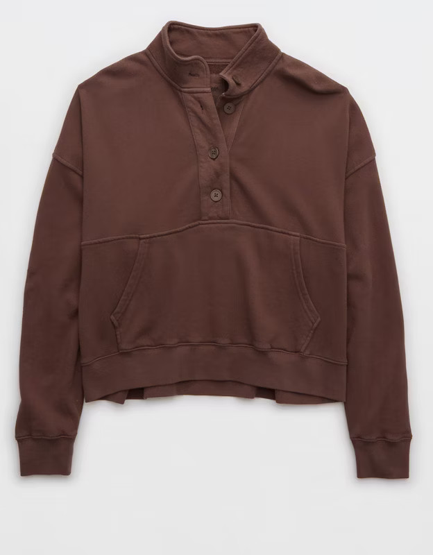 Aerie Button Mock Neck Cropped Sweatshirt | American Eagle Outfitters (US & CA)