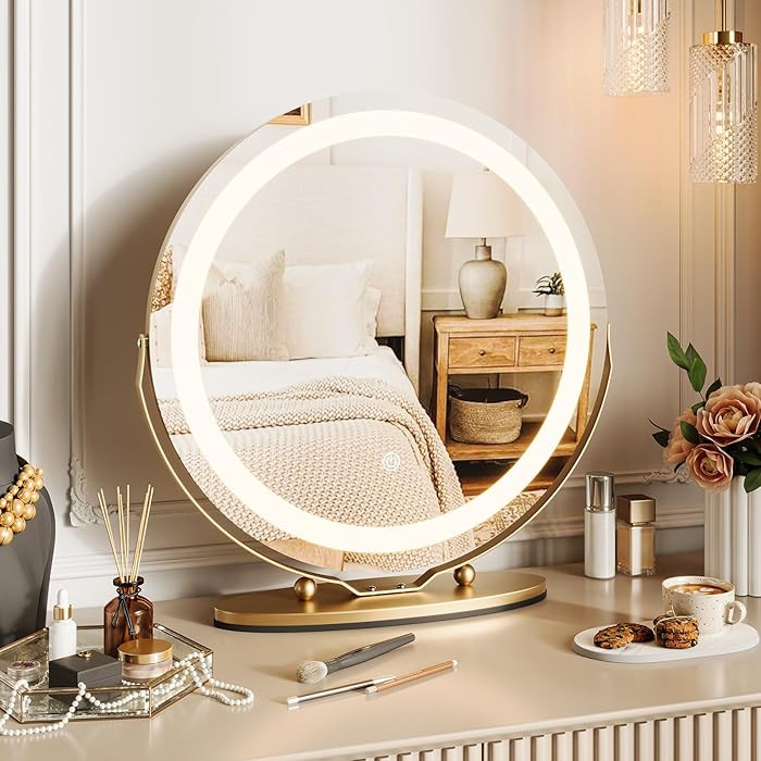 19" Round Vanity Mirror with Lights, Large Makeup Mirror with 3 Color Lighting Dimmable, Smart To... | Amazon (US)