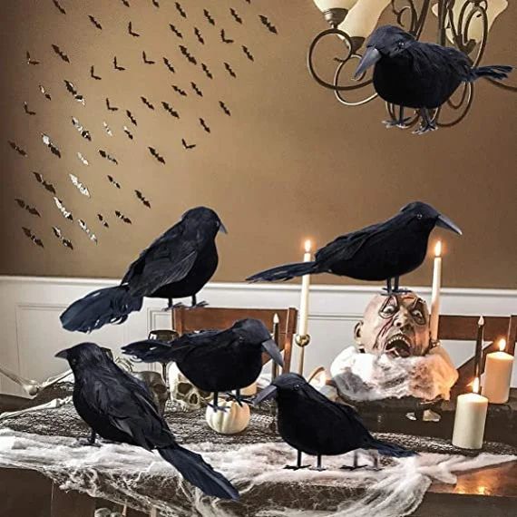 Set Of 6 Pcs Halloween Black Crows, Black Crow Feathers, Black Crow Decor, Halloween Decor Vintag... | Etsy (US)