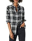 Amazon Essentials Women's Regular-Fit Long-Sleeve Lightweight Plaid Flannel Shirt, Black White Large Plaid, Medium | Amazon (US)
