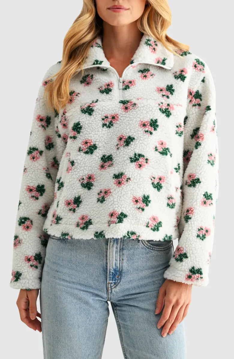 All in Favor Floral High Pile Fleece Half-Zip Pullover | Nordstrom | Nordstrom