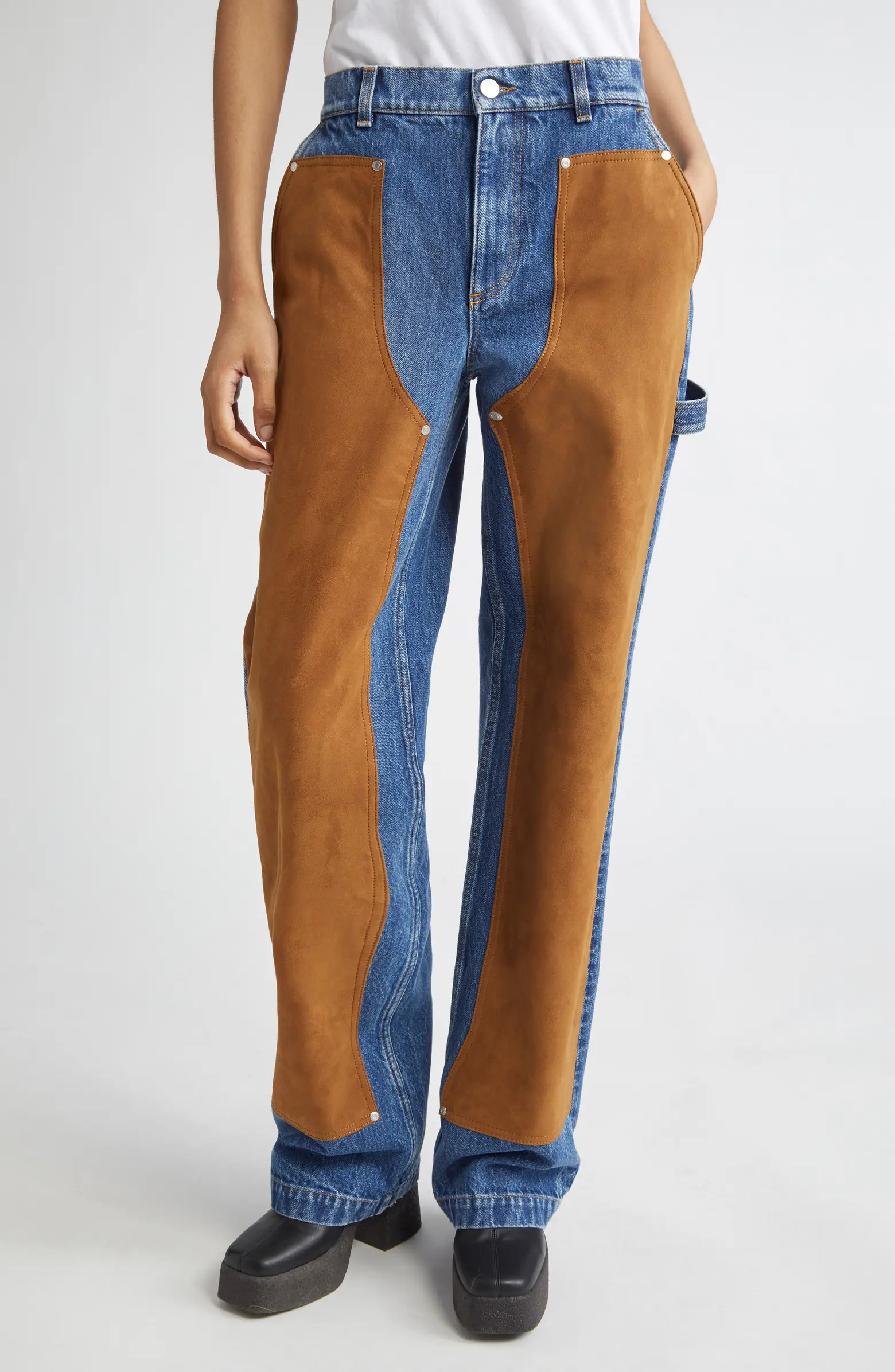 Stella McCartney Denim & Faux Suede Straight Leg Carpenter Jeans | Nordstrom | Nordstrom