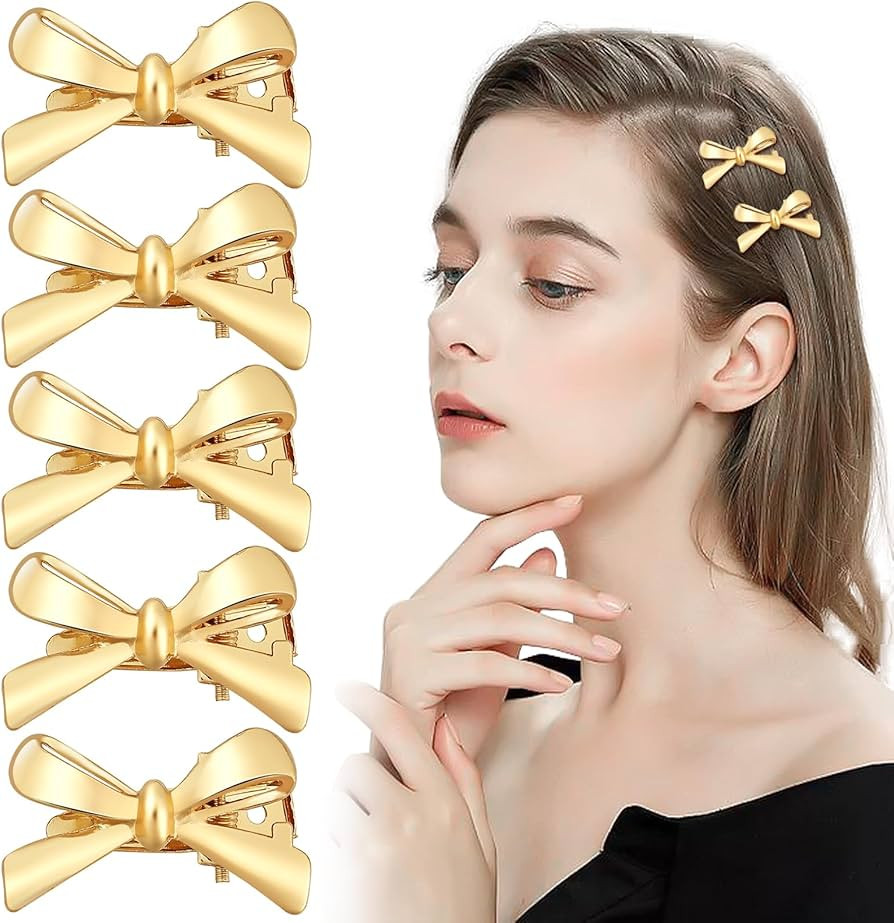 Small Metal Hair Bows for Women Girls 5Pcs Gold Bow Hair Clips Tiny Mini Ribbon Bowknot Alligator... | Amazon (US)