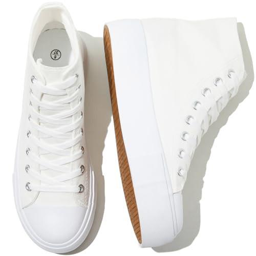 SERNIAL Womens White Platform Sneakers High Top Platform Shoes Fashion Canvas Shoes for Women(Full White,US10) | Amazon (US)