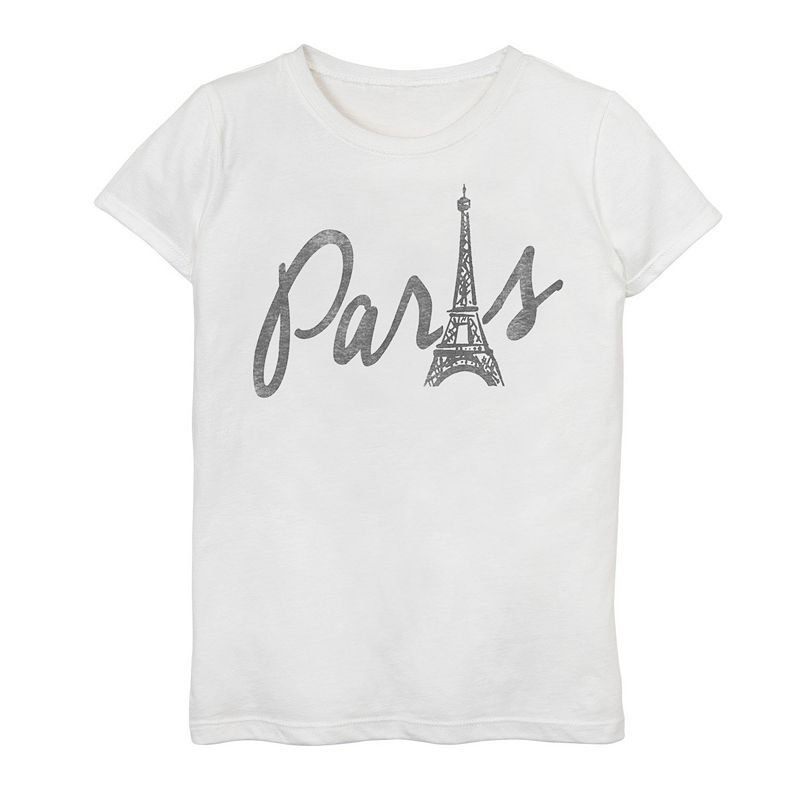 Girls 7-16 Paris Text Eiffel Tower Text logo Graphic Tee, Girl's, Size: XL, White | Kohl's