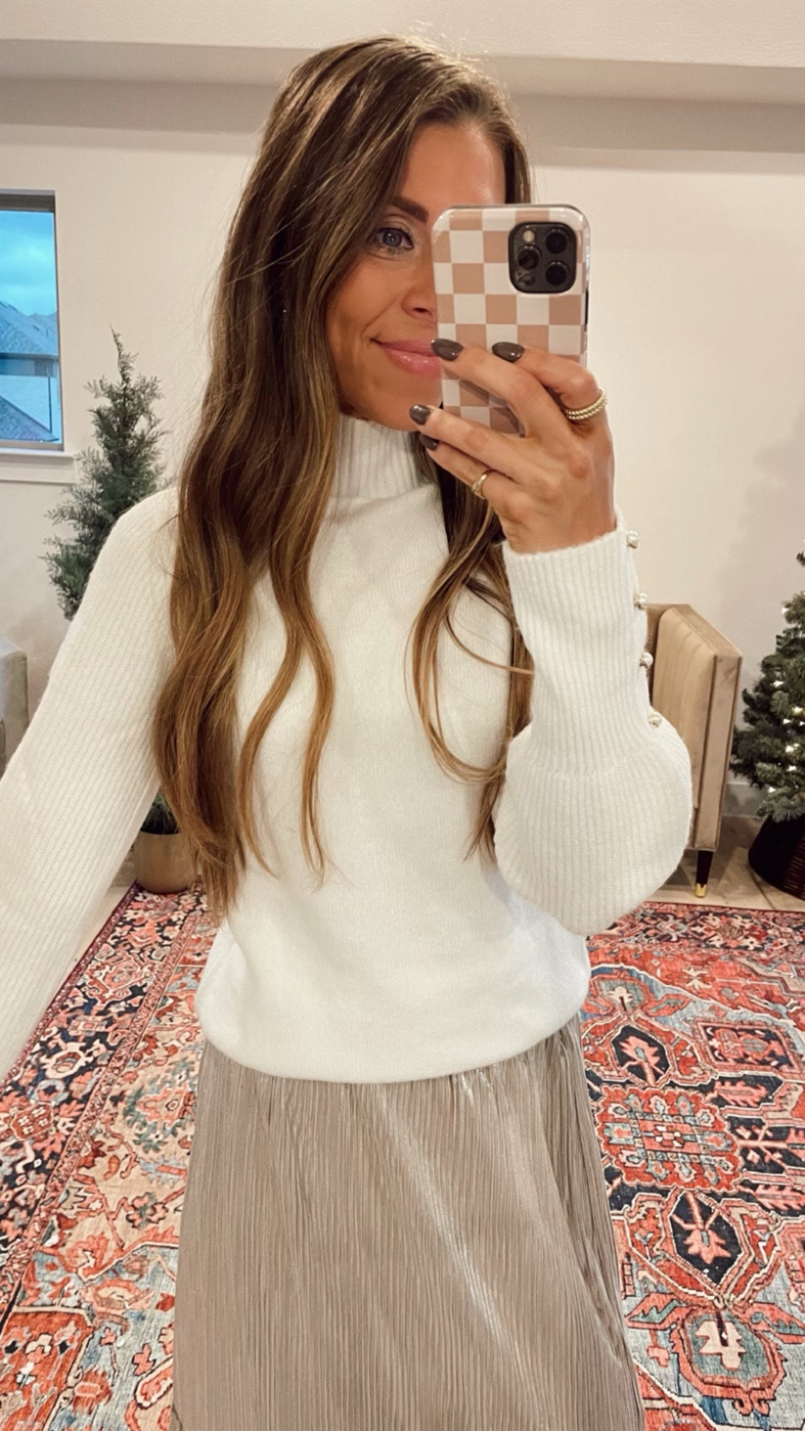 Holiday outfit. Holiday midi skirt and sweater. Walmart fashion. Holiday style under $100. White sweater. Metallic skirt. 

Buy online and pick up in store!

#LTKHoliday #LTKSeasonal #LTKGiftGuide