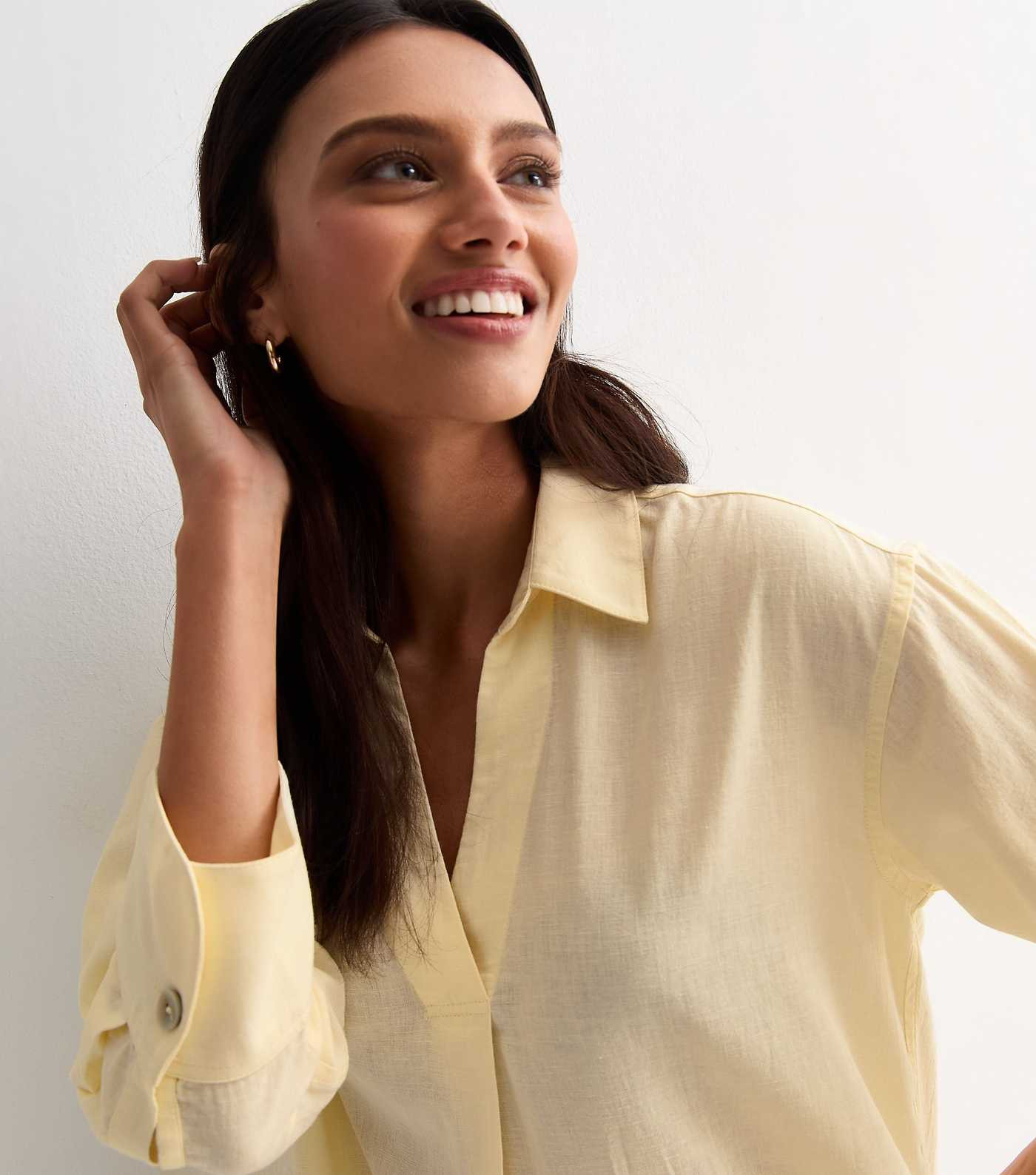 Pale Yellow 3/4 Sleeve Cotton-Linen Blend Shirt | New Look | New Look (UK)