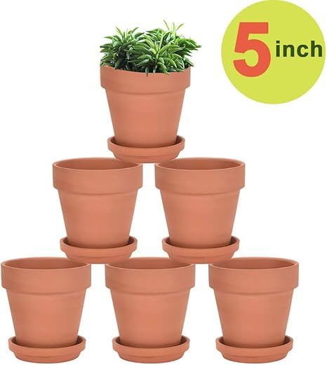 vensovo Terra Cotta Pots with Saucer - 6 Pack 5 Inch Clay Pot Ceramic Pottery Planter Cactus Flow... | Amazon (US)