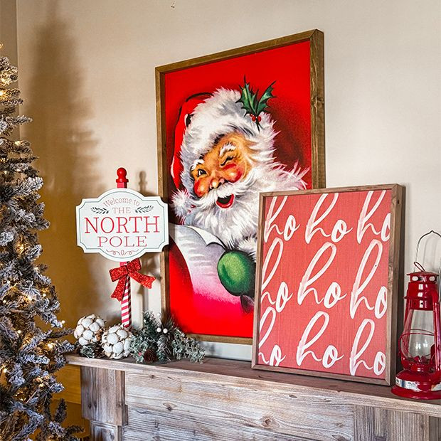 Ho Ho Ho Repeat Red Framed Wall Sign | Antique Farm House