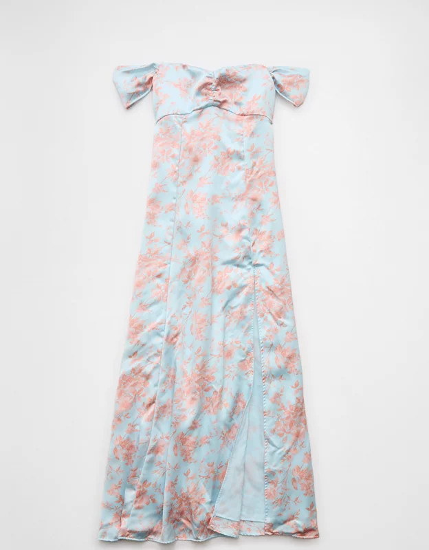 AE Satin Sweetheart Off-The-Shoulder Maxi Dress | American Eagle Outfitters (US & CA)